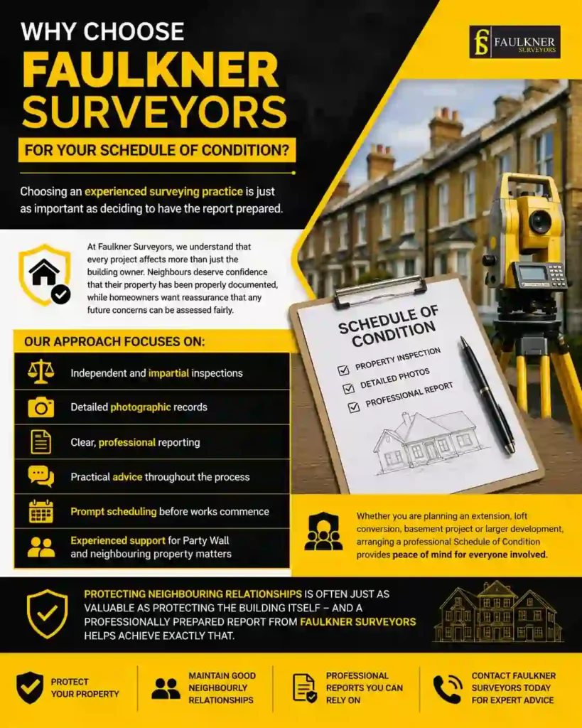 Schedule of Condition: What It Is and Why It Protects Both Neighbours 3 Why Choose Faulkner Surveyors for Your Schedule of Condition Guildford?